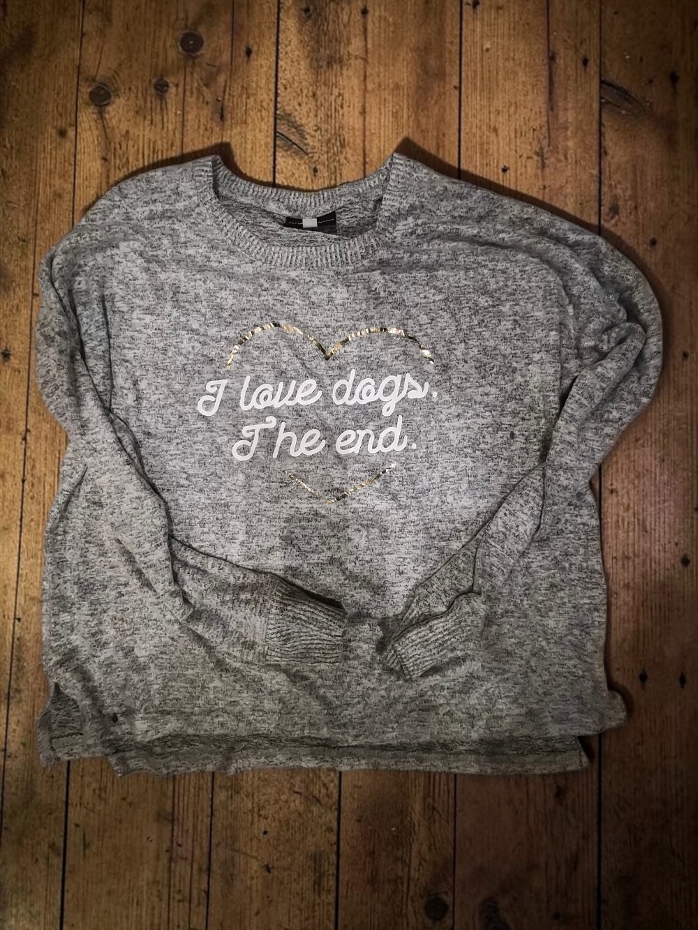 boxercraft Gray Pullover Sweater with Gold Heart & White Script